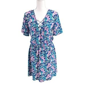 Charles Henry Womens Size Medium Lace-Up Front Summer Abstract Floral Dress